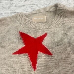 Zadig & Voltaire Markus Stars cashmere beige sweater with Red and Blue Stars